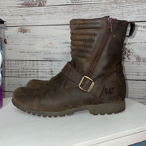 CAT Waterproof Brown Leather Zip Up Work Boots CUTE - Picture 2 of 7